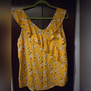 Sleeveless Yellow Floral Ruffle Camisole